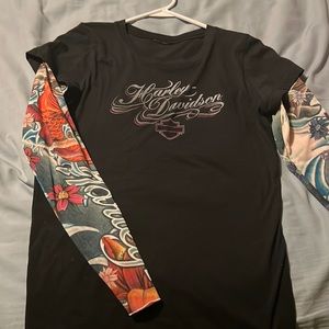 Vintage 2000s Harley Davidson mesh sleeve top